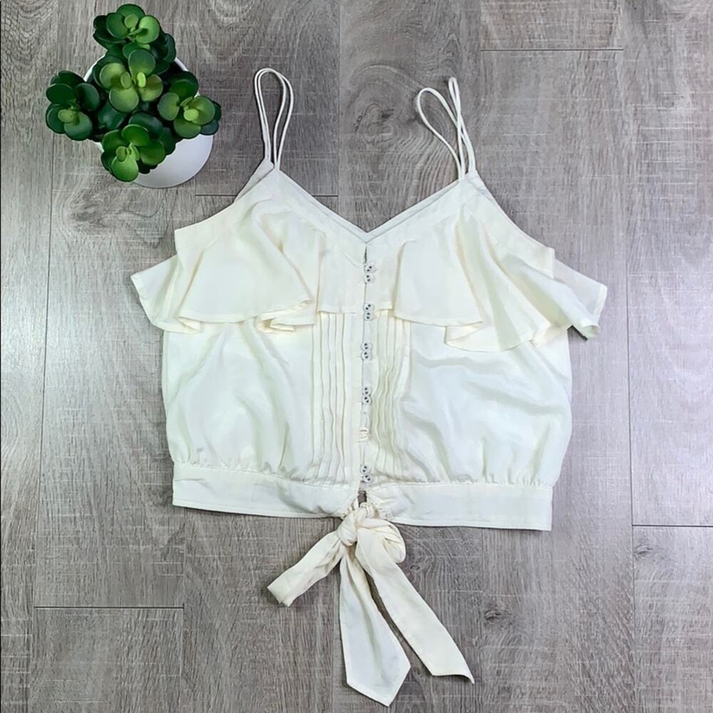 Double Zero White Ruffle Boho Crop Top Tie Front